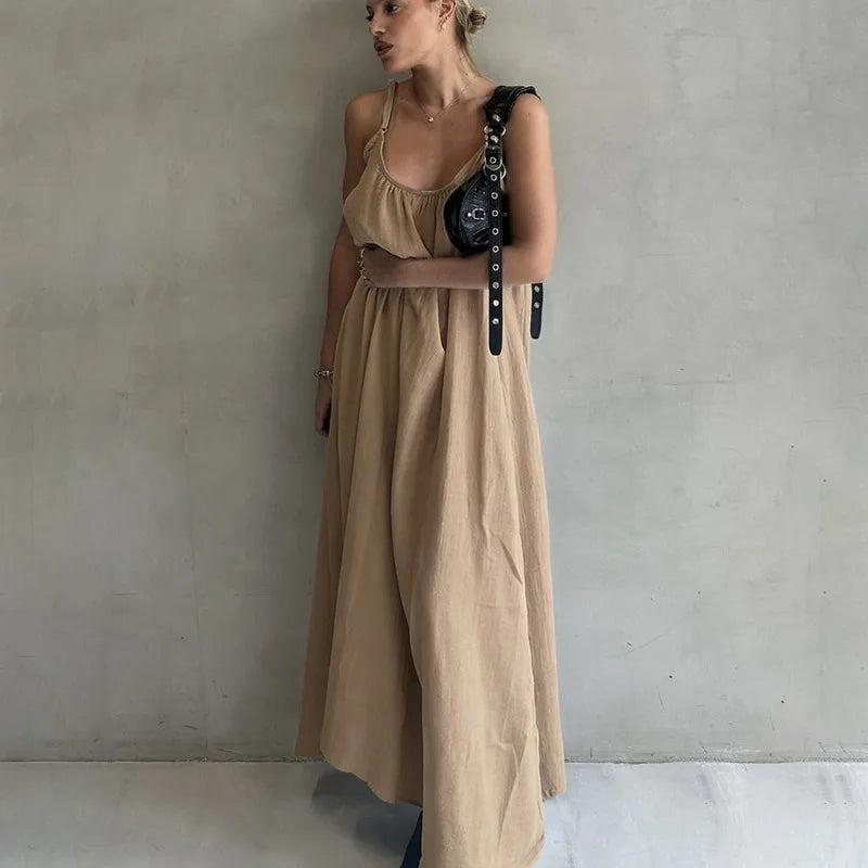 Elegant Patchwork Sleeveless Backless Maxi Dress