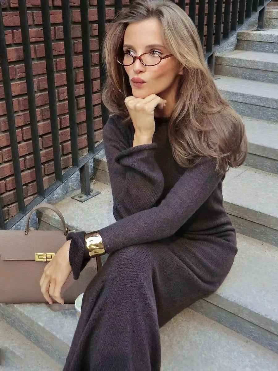 See Through Loose Long Sleeve Knitted Maxi Dress