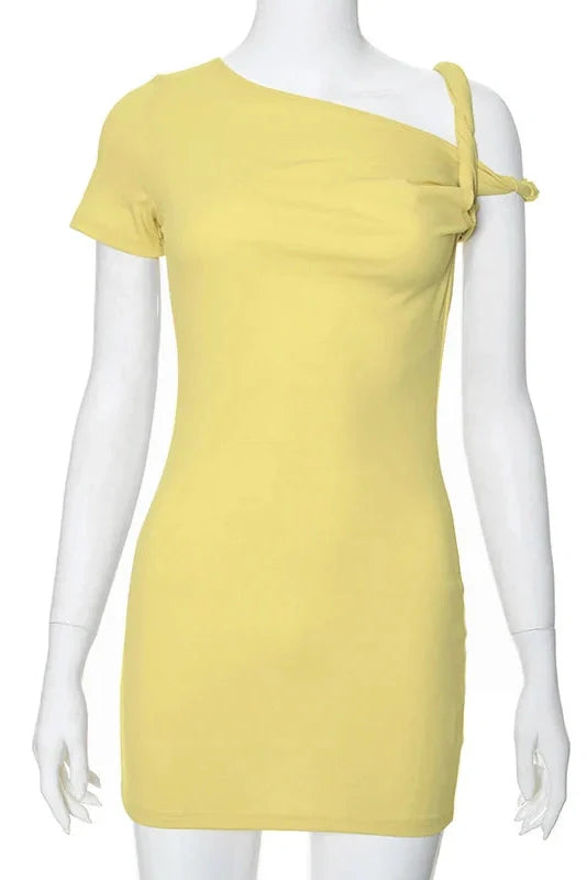 One Shoulder Slim High Waist Sleeveless Bodycon Mini Dress