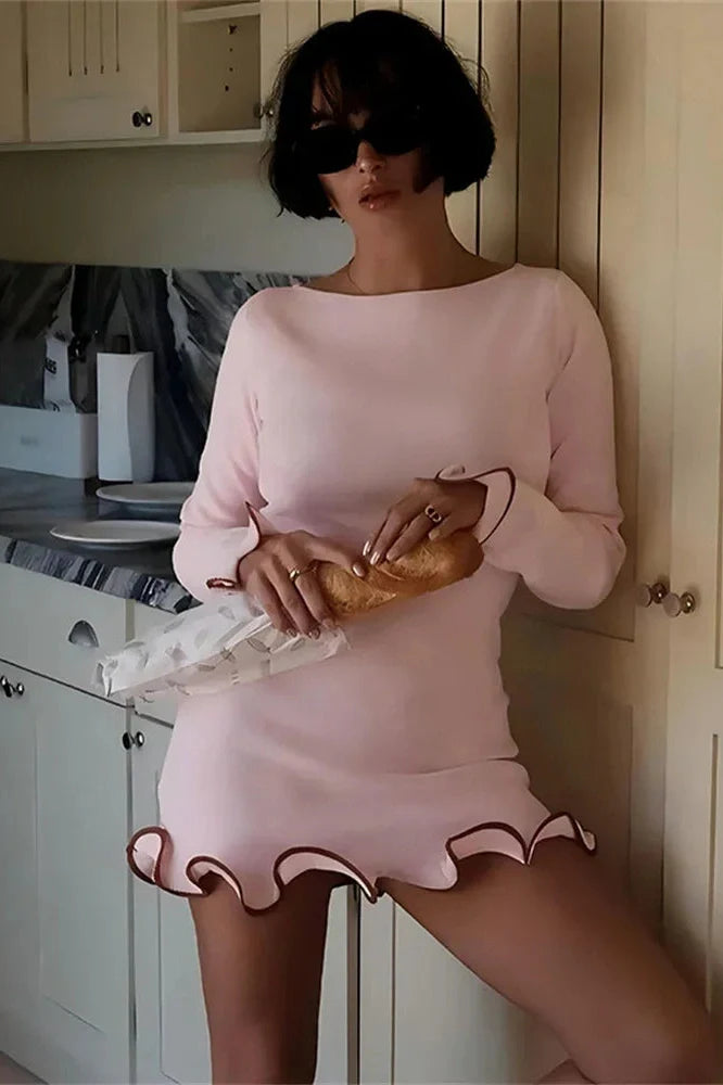 Slim Long Sleeve Patchwork Mini Dress