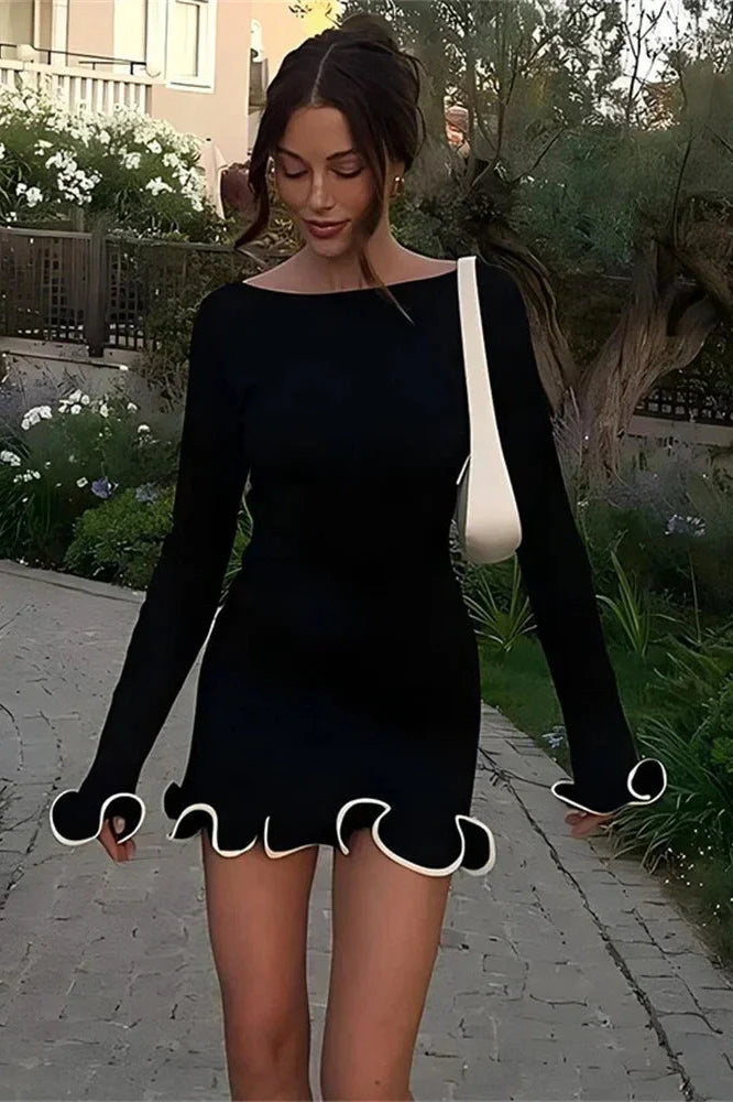Slim Long Sleeve Patchwork Mini Dress