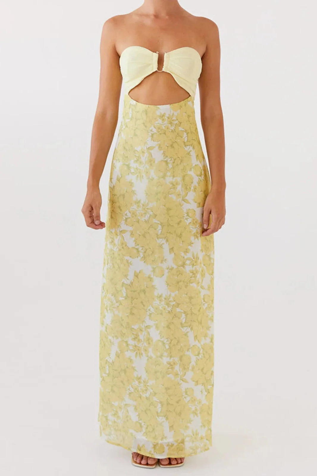 Floral Print Backless Strapless Maxi Dress