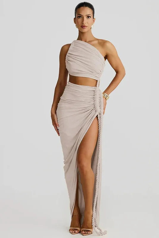 Off-Shoulder High Split Strapless Sleeveless Maxi Dress