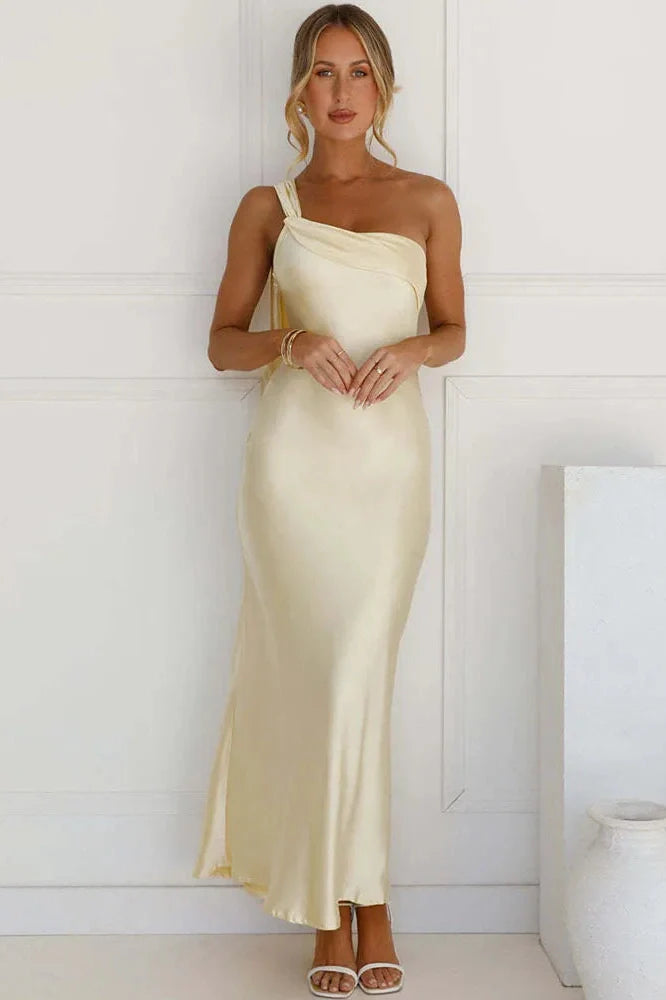 One Shoulder Backless Sleeveless High Split Maxi Dress