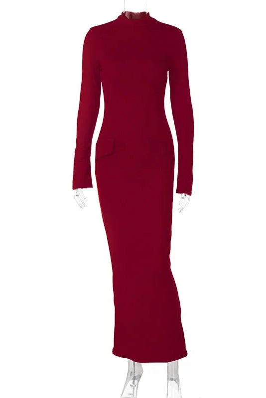 Elegant Turtleneck Long Sleeve Maxi Dress