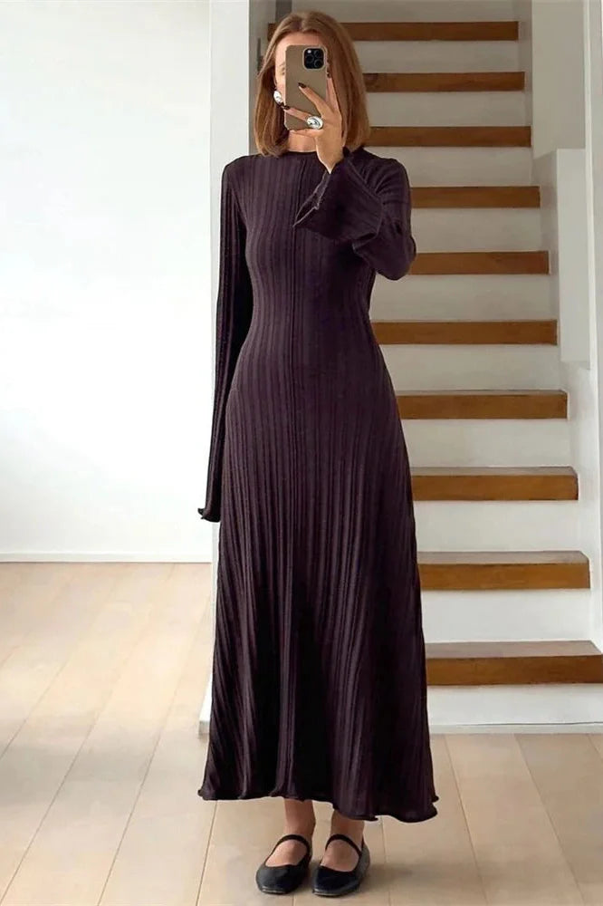 Lace-Up High Waist Long Sleeve Maxi Dress