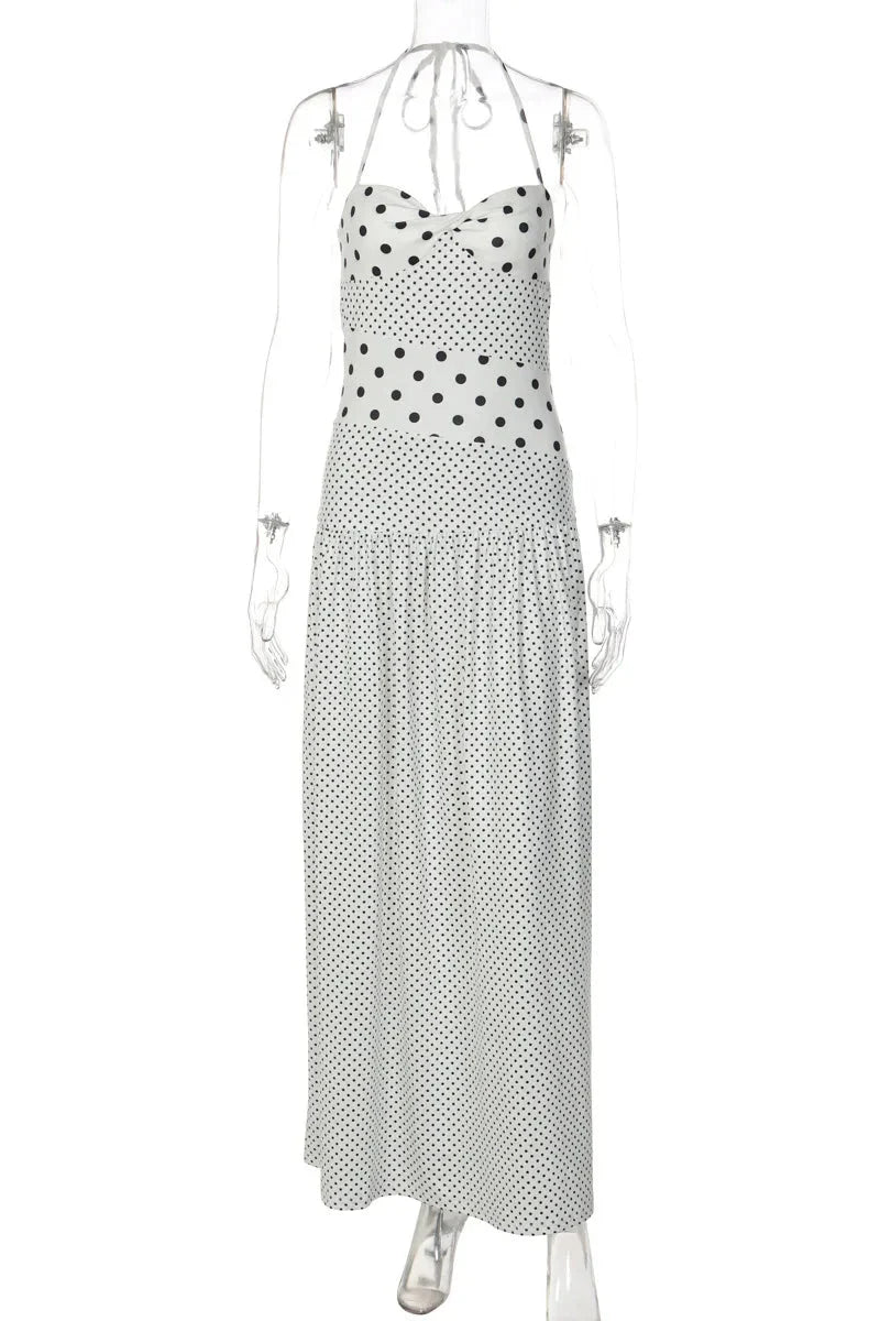Elegant Polka Dots Sleeveless Slim Maxi Dress