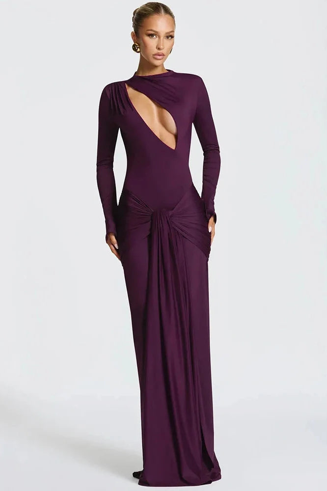 Hollow Out Long Sleeve O Neck Bodycon Maxi Dress