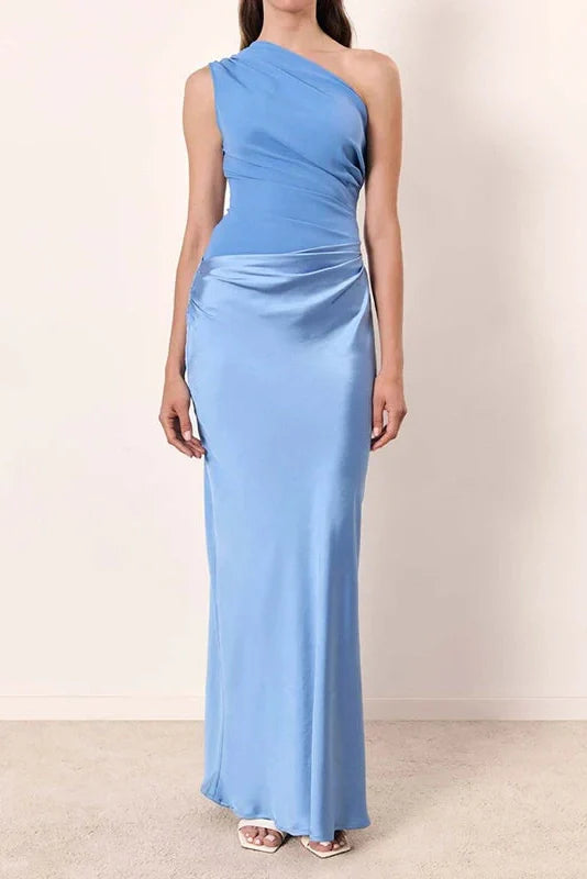 Elegant High Waisted Sleeveless Slash Collar Slim Maxi Dress