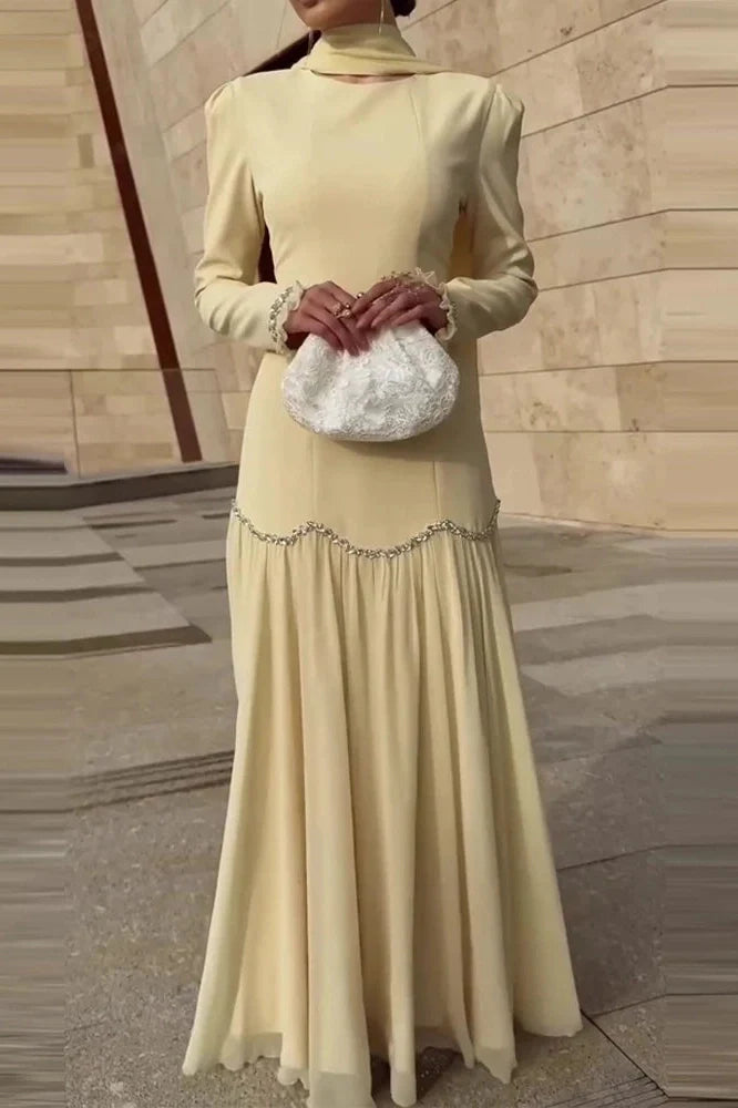 Elegant O-Neck Slim Long Sleeve Maxi Dress