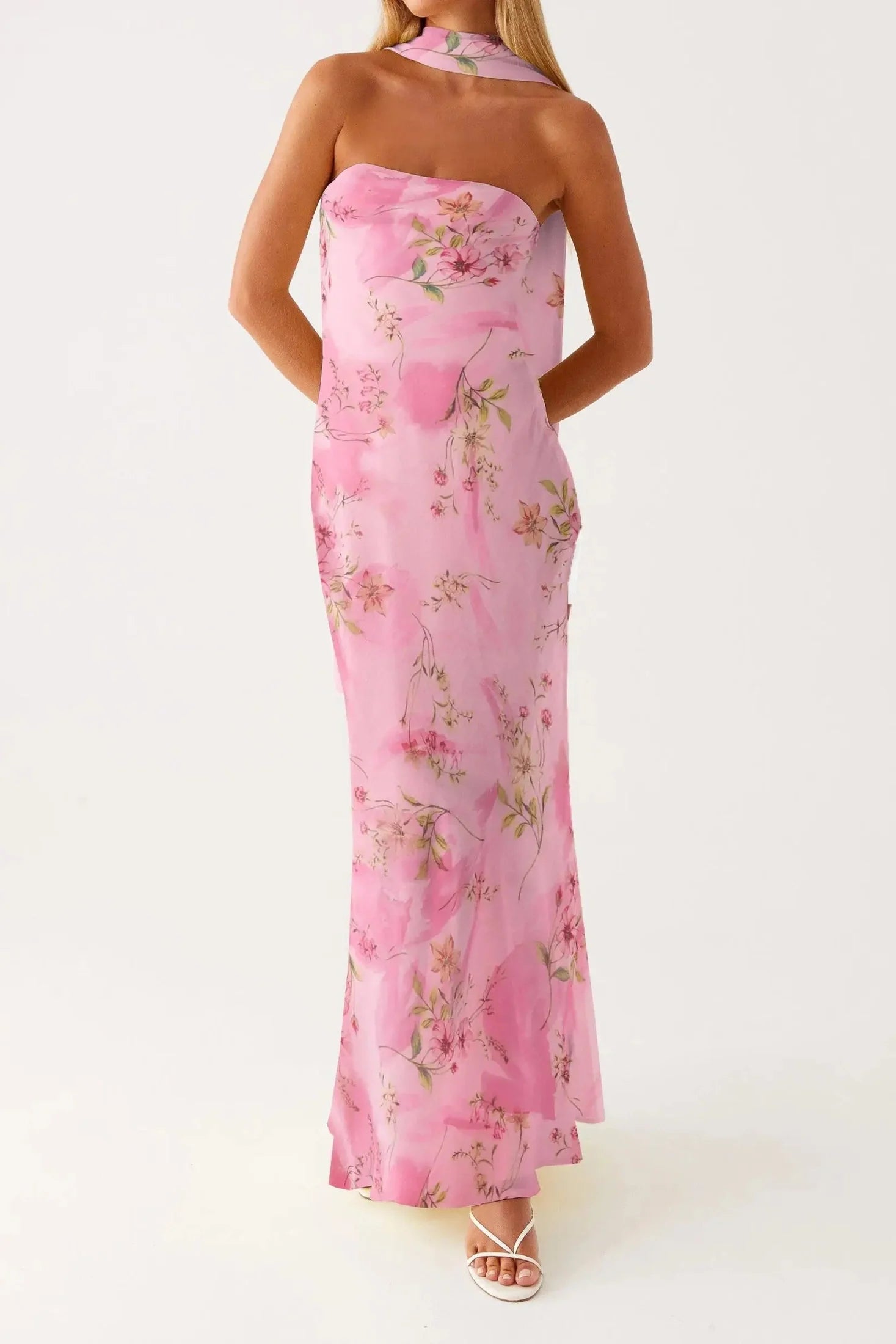 Printed Strapless Backless Bodycon Slim Maxi Dress