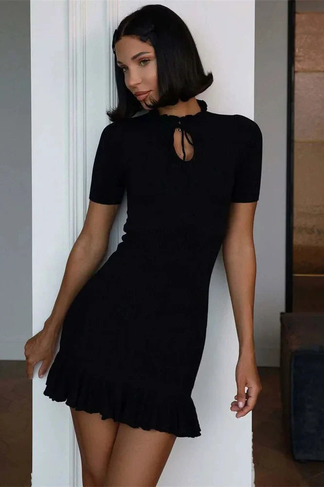 Hollow Out High Waist Patchwork Lace-Up Mini Dress