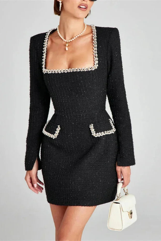 Long Sleeve Square Collar Mini Dress