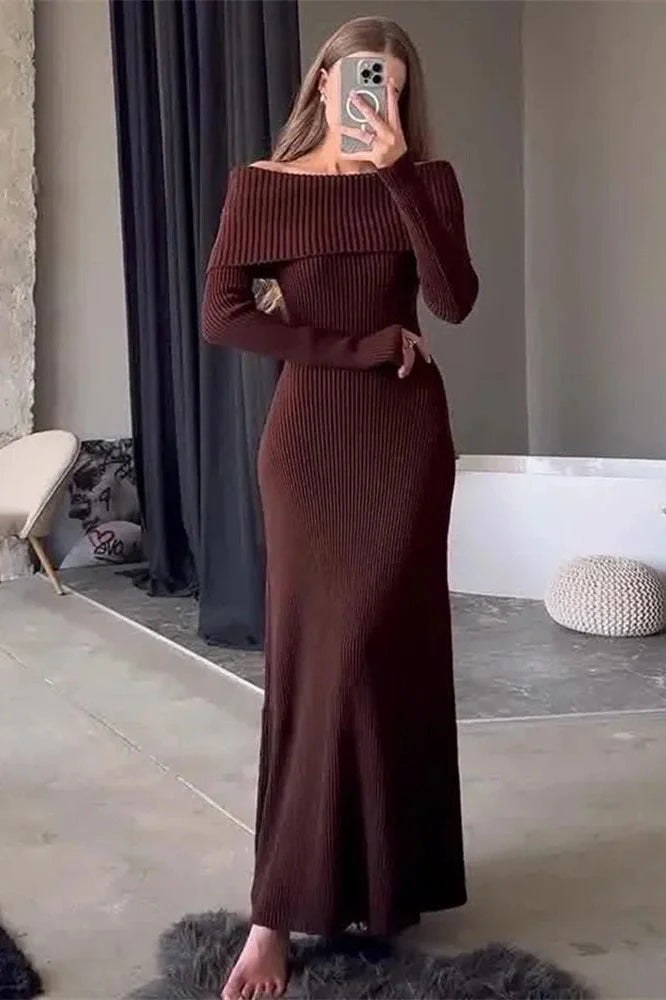 Off-Shoulder High Waist Maxi Dress