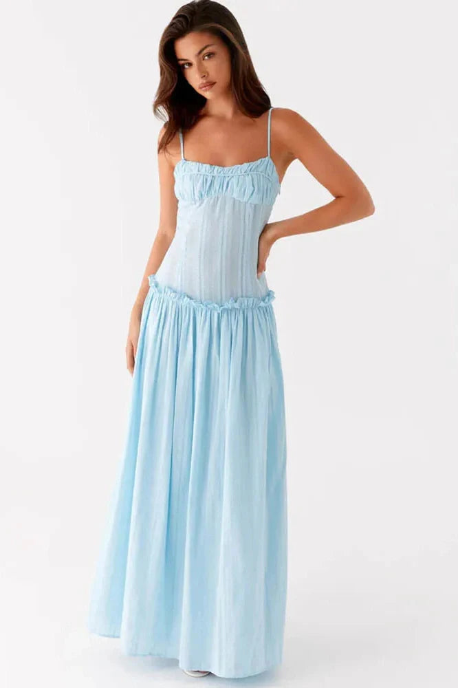 Spaghetti Strap Sleeveless Backless Pleated Maxi Dress