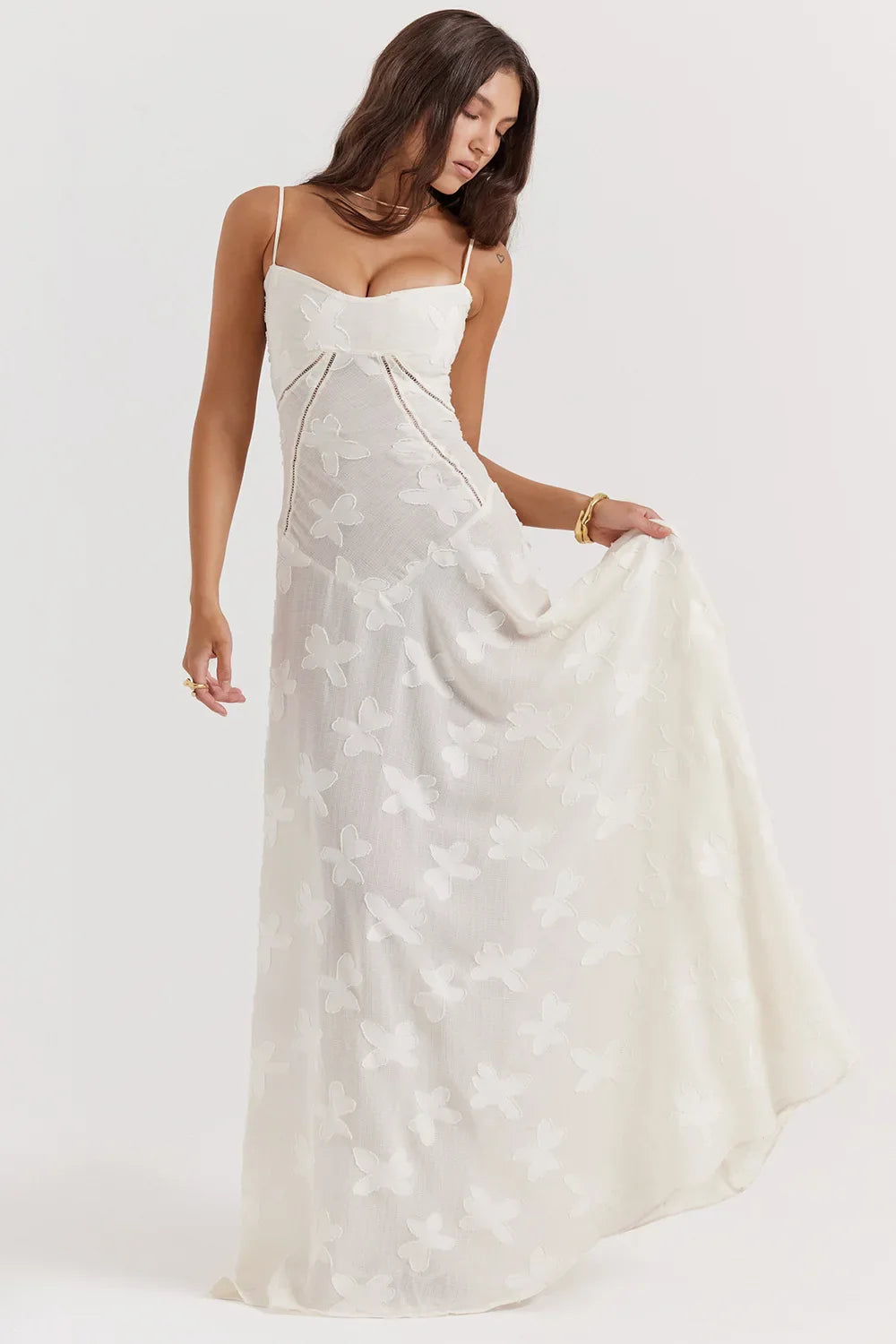 Elegant Print Spaghetti Strap Sleeveless Backless Maxi Dress