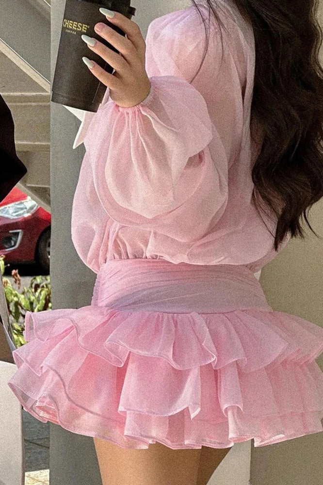 Patchwork See-Through Long Sleeve Mini Dress