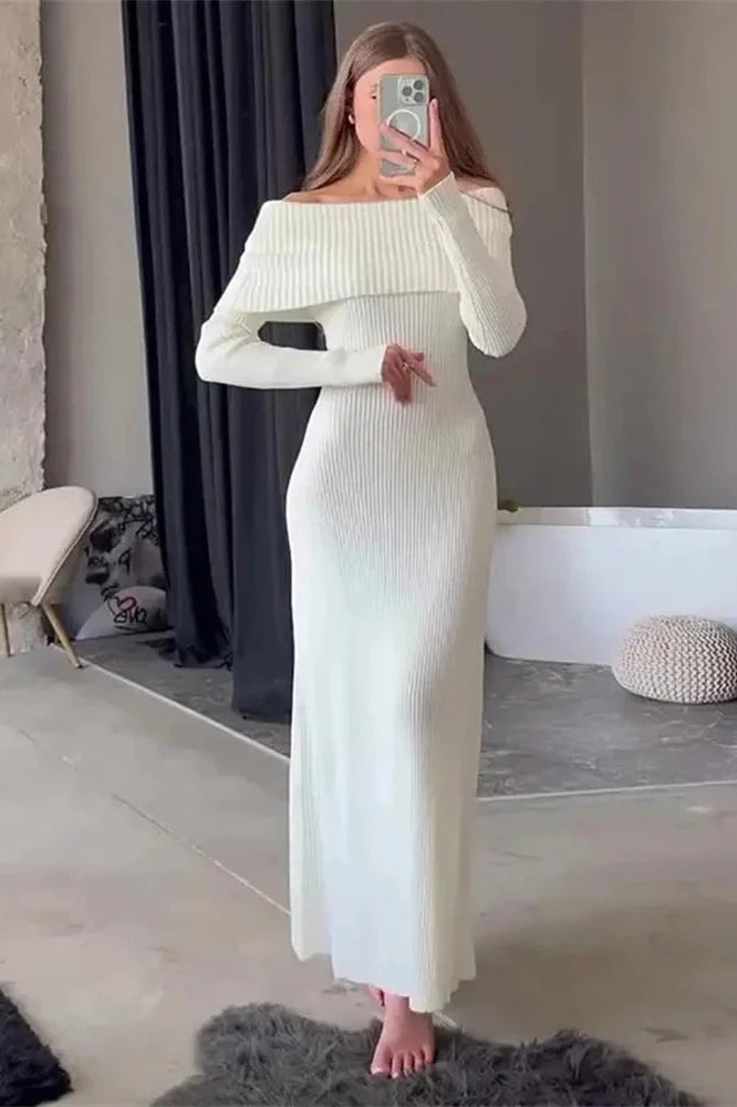 Off-Shoulder High Waist Maxi Dress