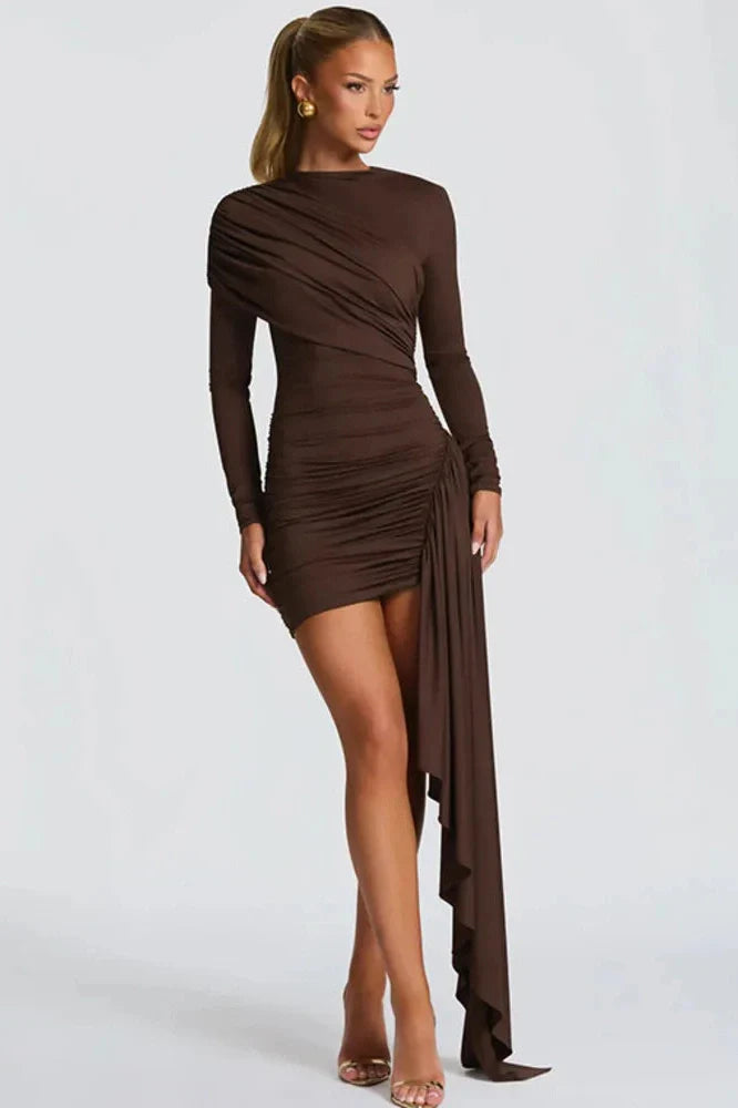 Long Sleeve O Neck High Waist Bodycon Mini Dress