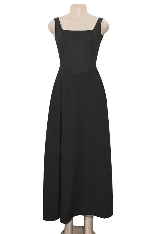 Sleeveless Square Collar High Waist A-Line Midi Dress