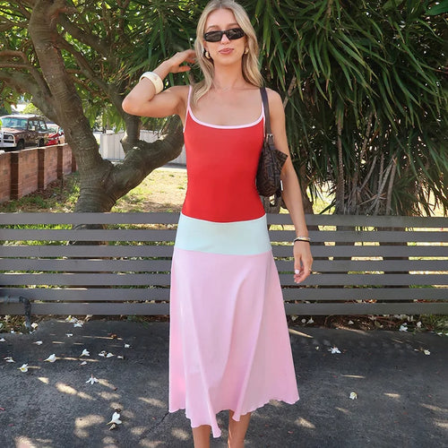 Elegant Backless Patchwork Midi Dress