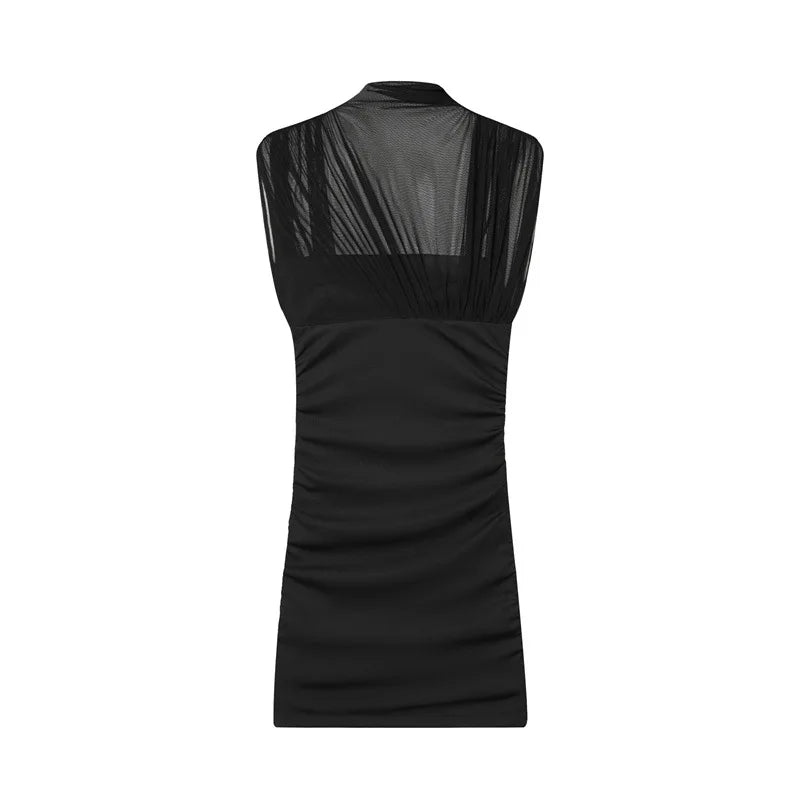 See Through Patchwork Sleeveless Mini Dress