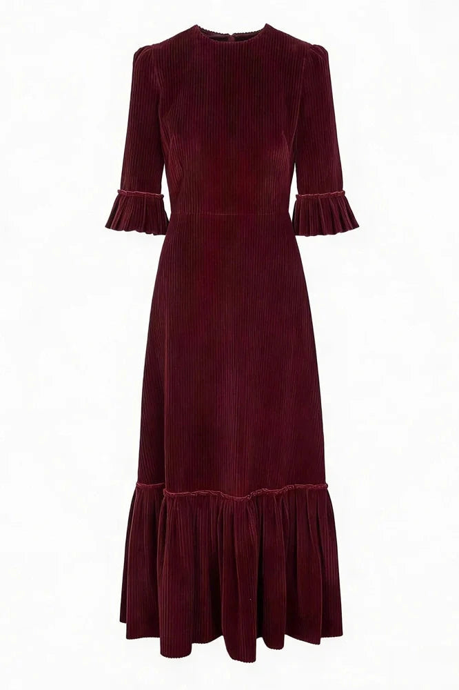 Elegant Half Sleeve Pleated High Waist Slim Maxi Dress