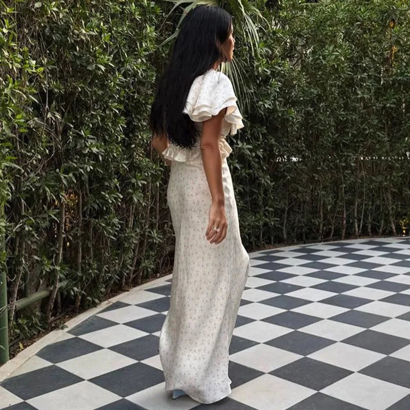 Printed V-Neck Sleeveless High Waisted Maxi Dress