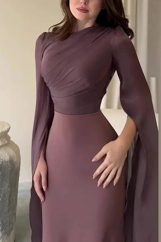 Elegant Flare Sleeve Bodycon Slim O Neck Maxi Dress