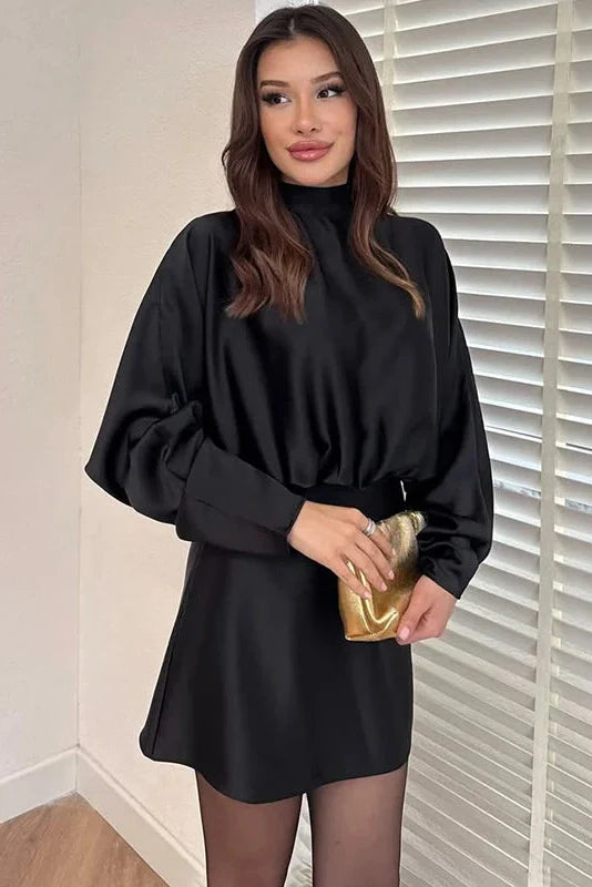 Elegant Lace-Up Loose Long Sleeves Mini Dress