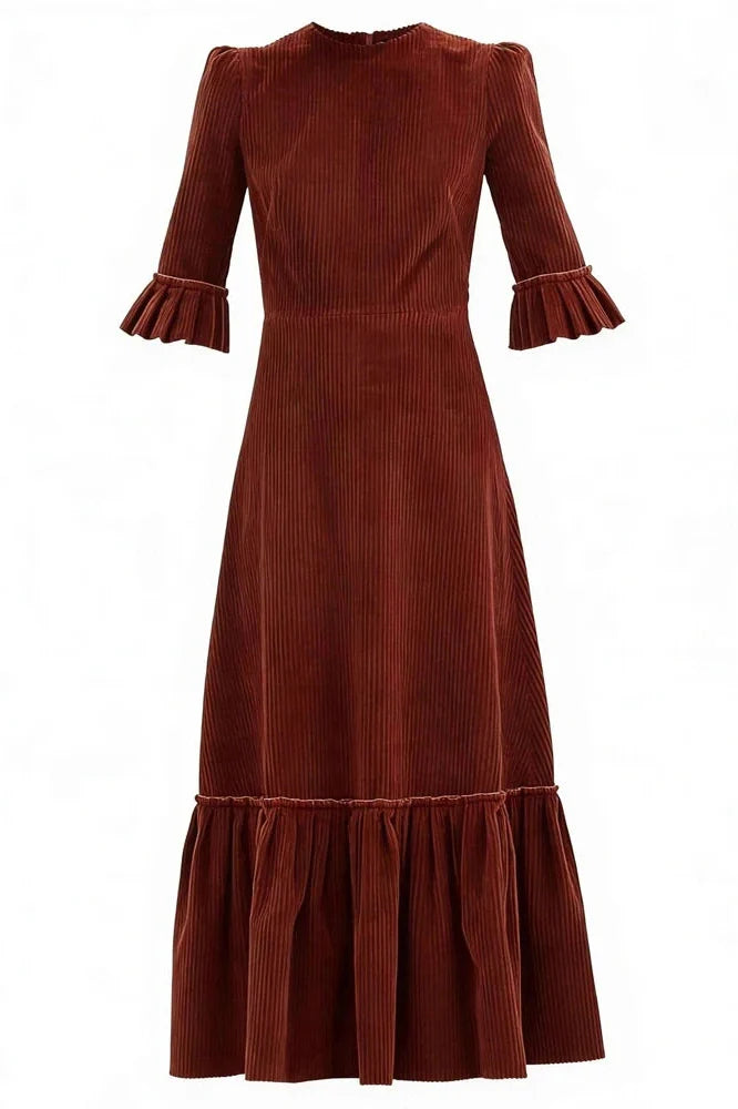 Elegant Half Sleeve Pleated High Waist Slim Maxi Dress