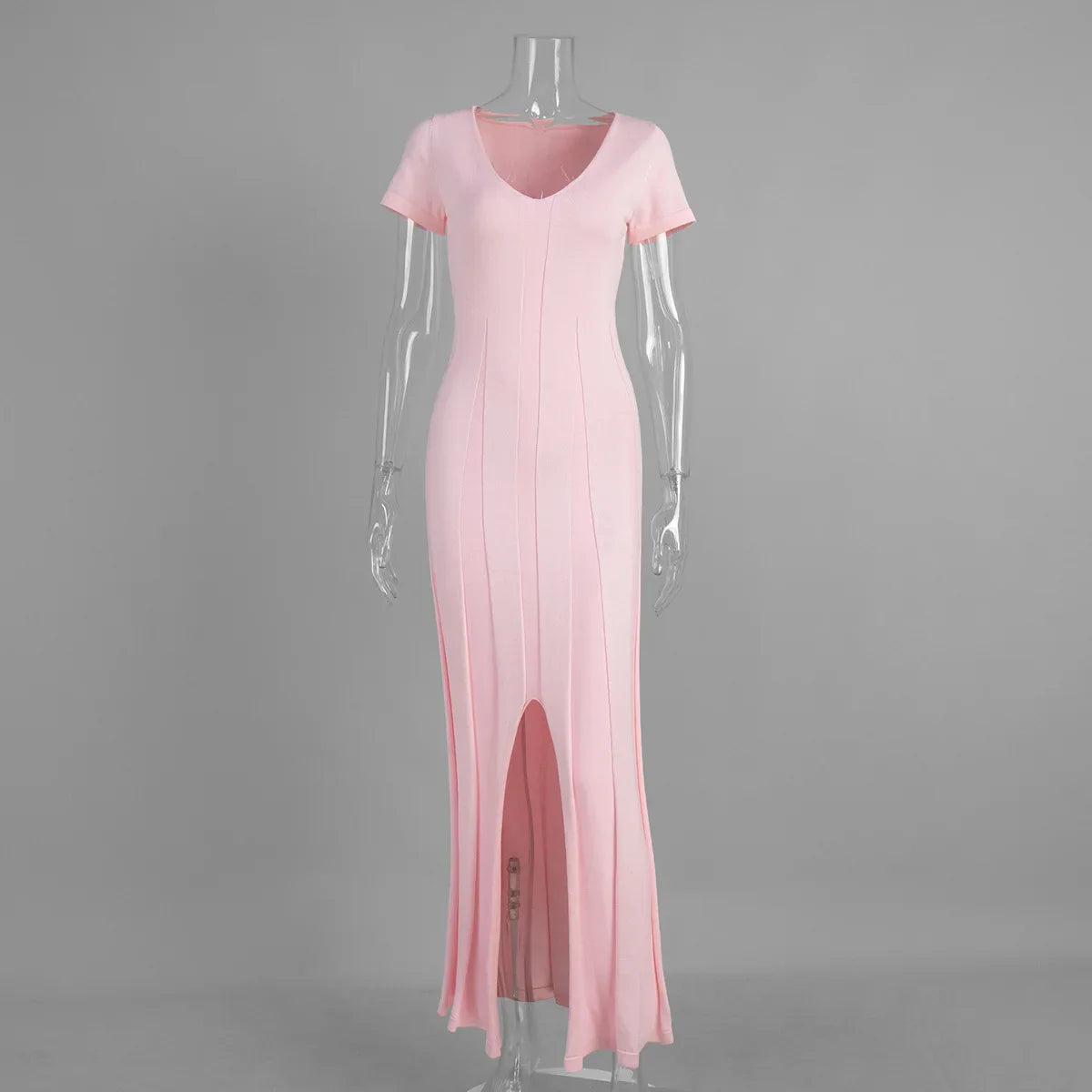 Elegant V-Neck Split Patchwork Maxi Dress