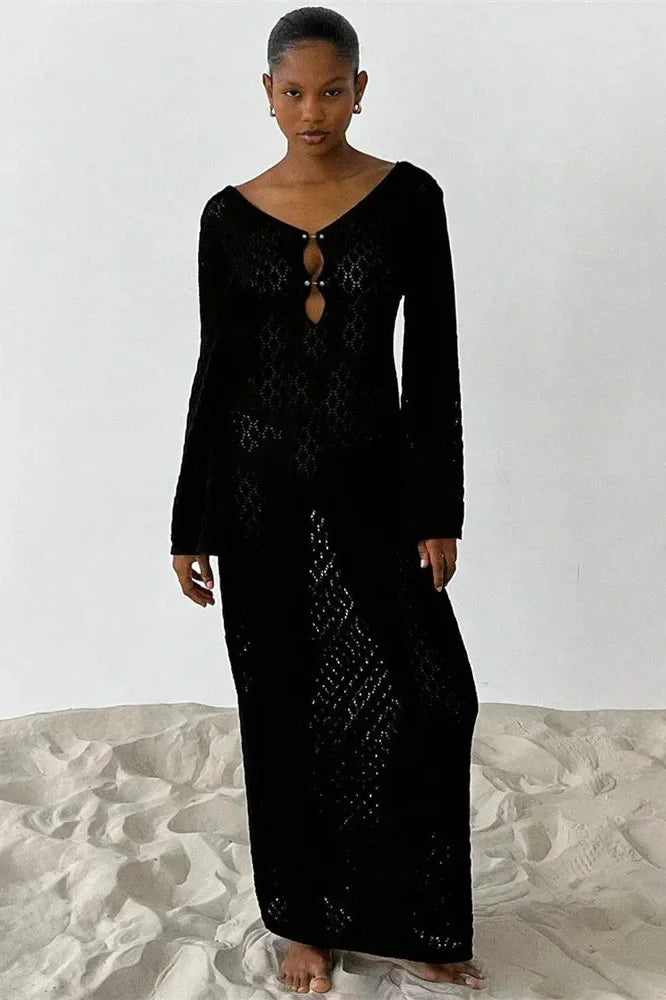 Hollow Out Knitted Slim Maxi Dress