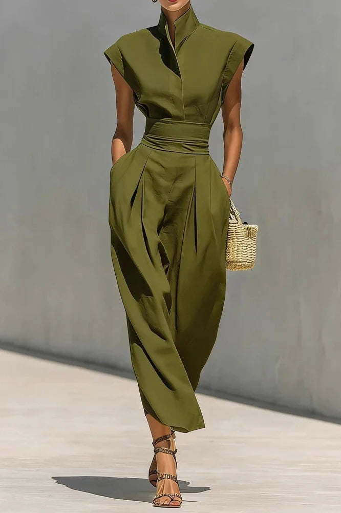 Elegant High Waist Slim Pleated Sleeveless Midi Dress