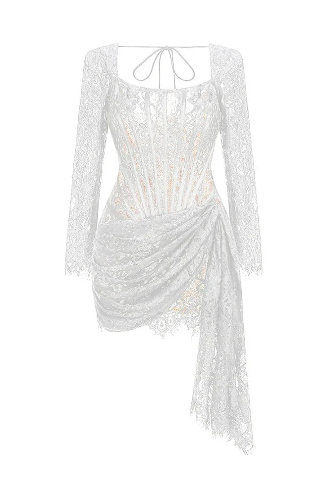 Lace See-Through Patchwork Bodycon Irregular Mini Dress