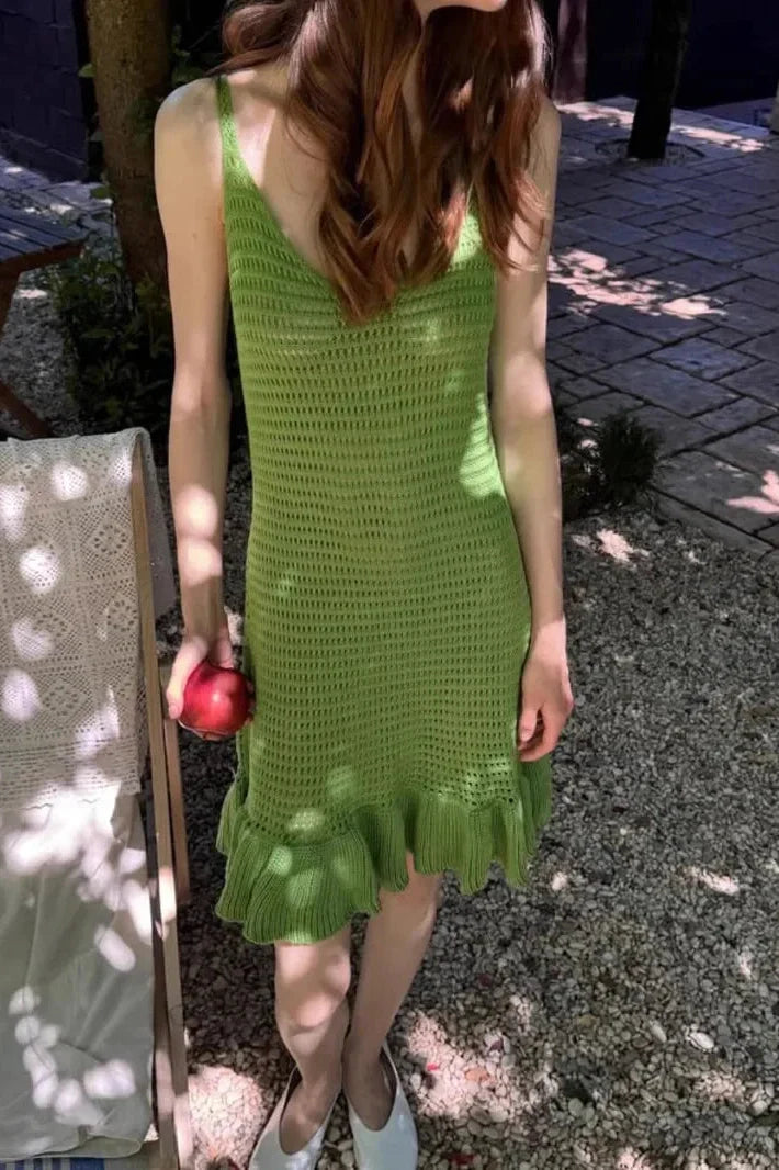 Hollow Out Knitted See Through Mini Dress