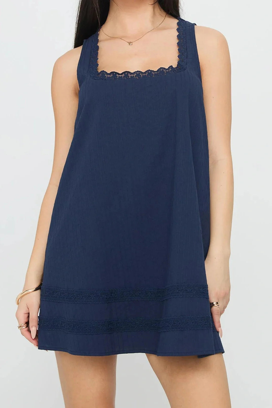 Lace Patchwork Square Neck Sleeveless Loose Mini Dress