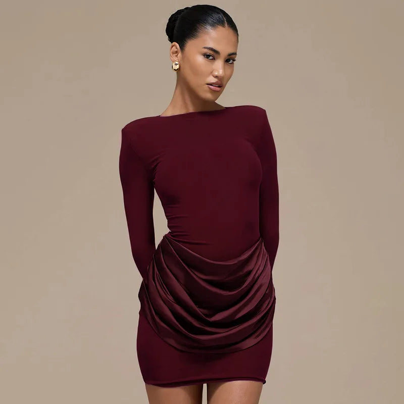 Elegant O Neck Long Sleeve Slim Mini Dress