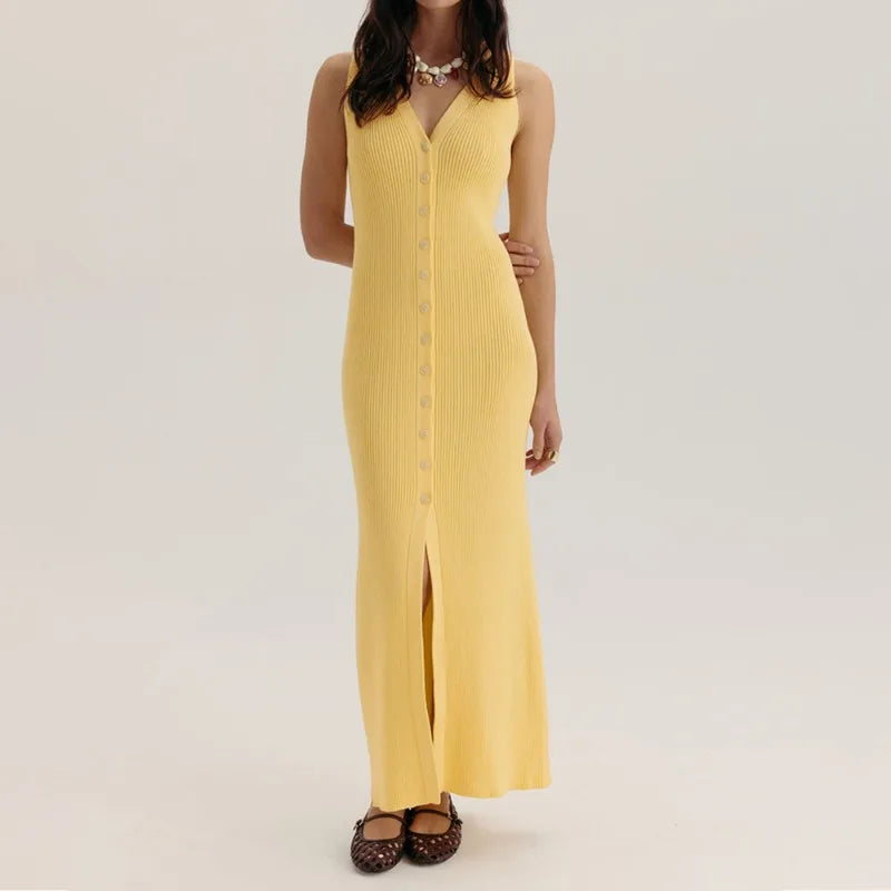 Elegant V-Neck Sleeveless Patchwork Maxi Dress