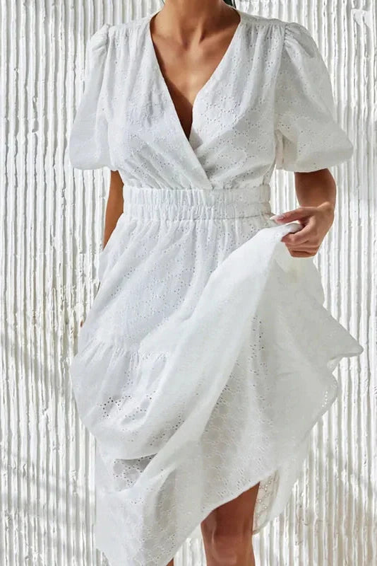 V-Neck Short Sleeve Patchwork Printed Slim Midi Dress