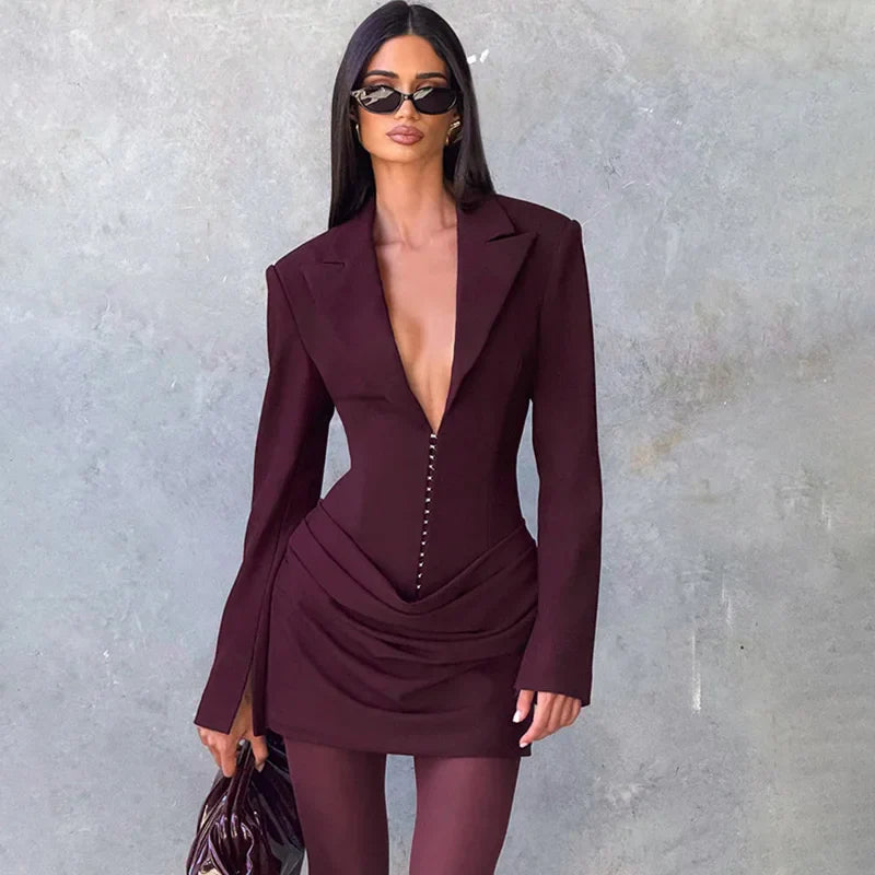 Deep V-Neck High Waist Patchwork Mini Dress