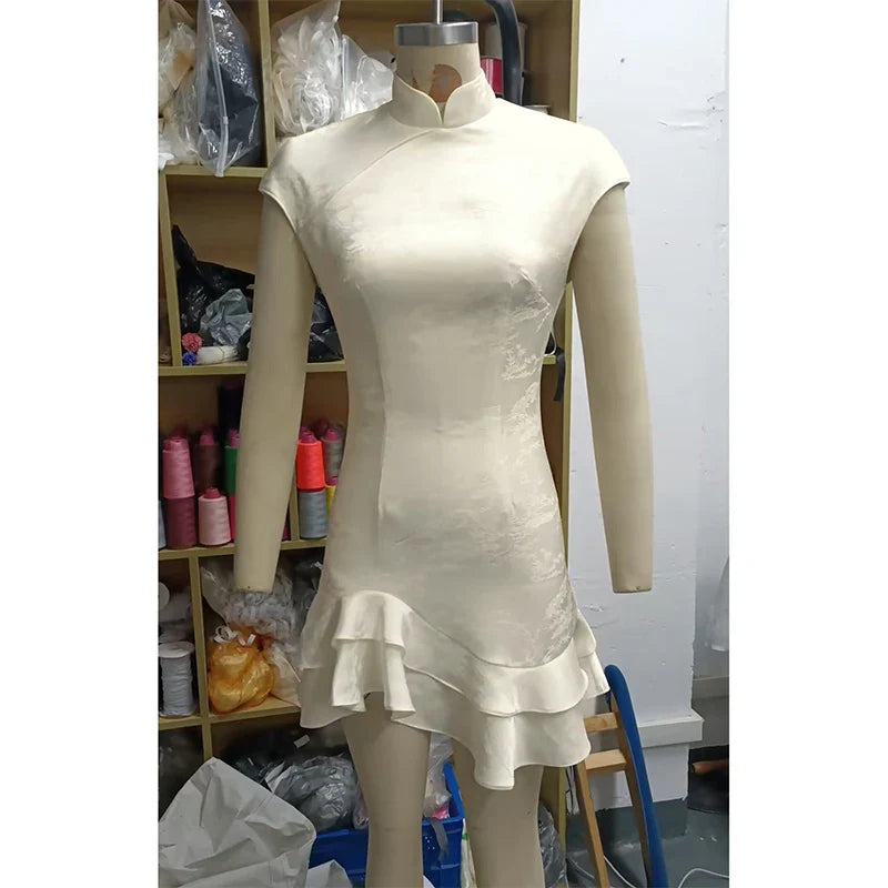 Elegant Short Sleeve High Waist Mini Dress