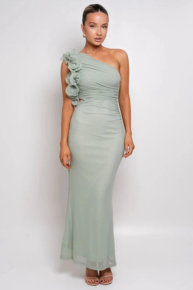 Oblique Shoulder Sleeveless Backless Bodycon Maxi Dress
