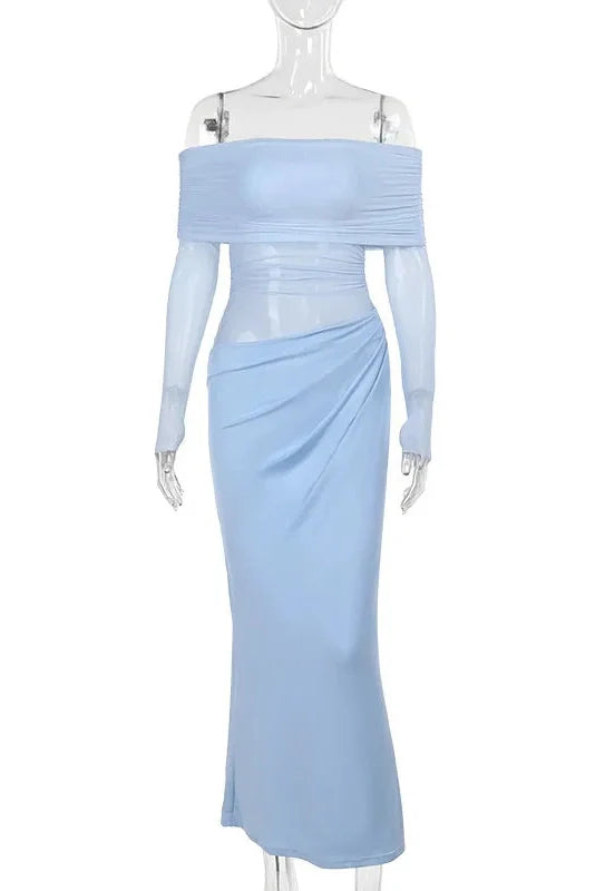 Off-shoulder Strapless Long Sleeve See Through Maxi Dress