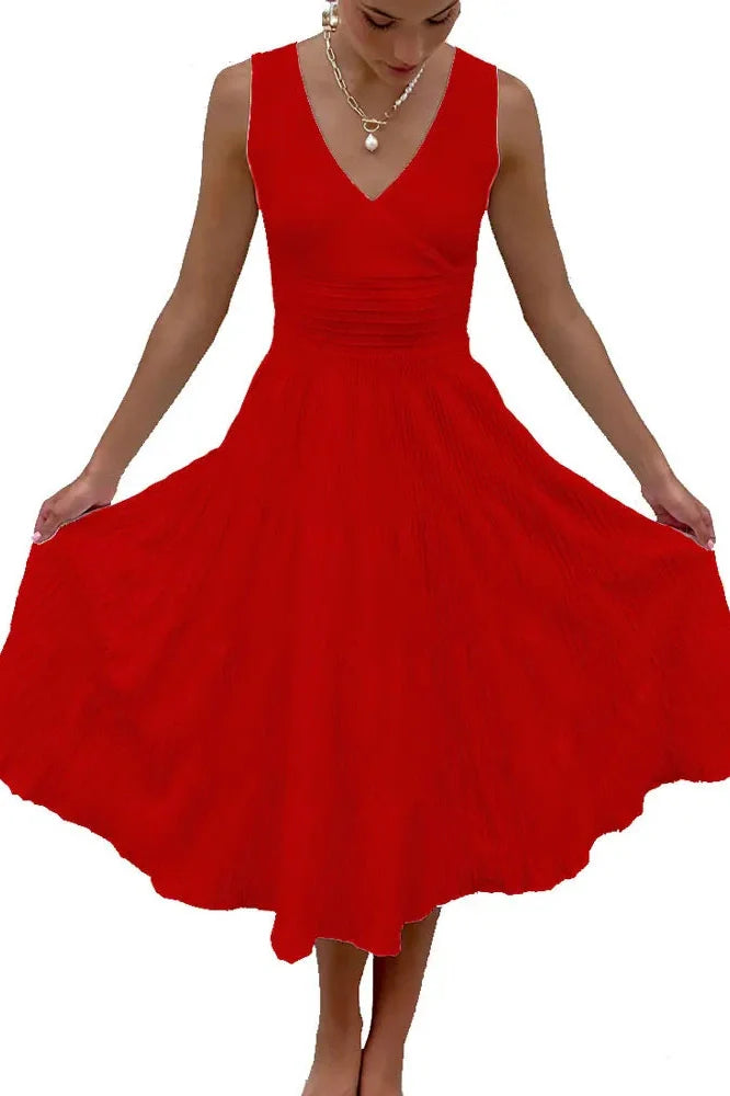 V-Neck Backless High Waist Midi Dress