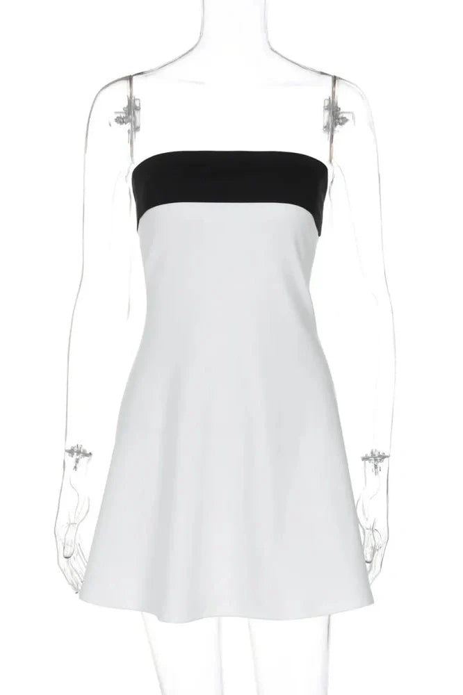 Strapless Patchwork Backless A-line Mini Dress