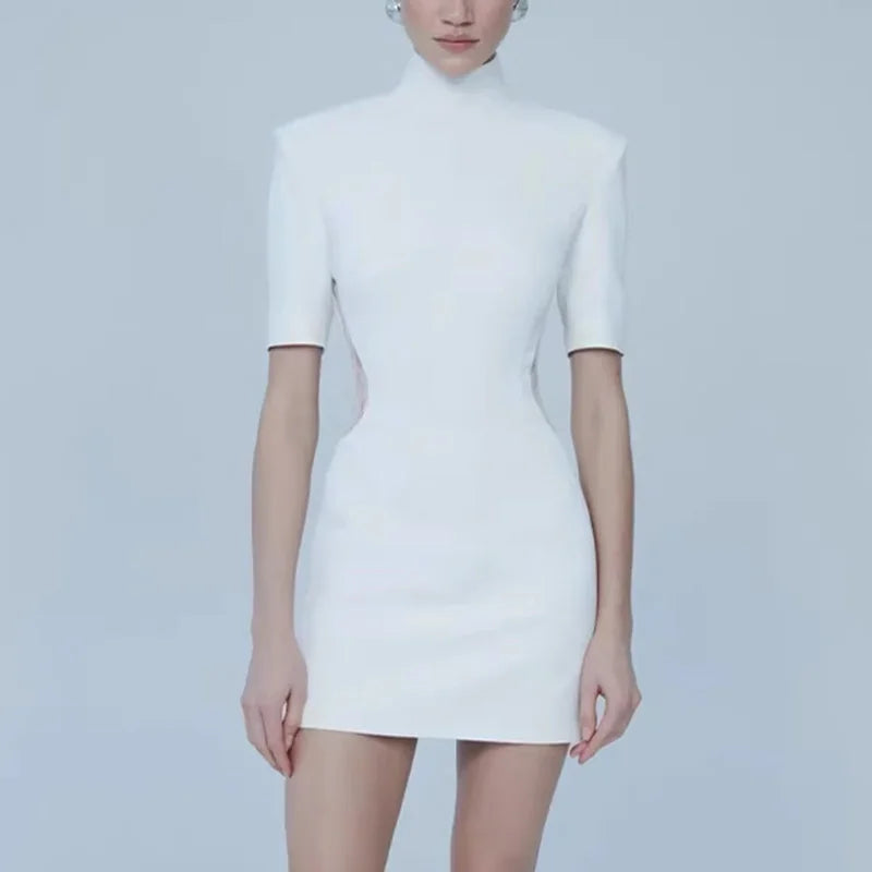 Patchwork Backless See Through High Waist Mini Dress