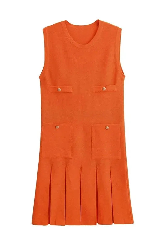 Elegant Knitted Sleeveless High Waisted Mini Dress