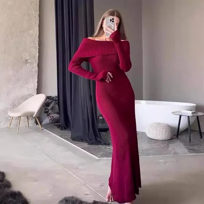 Elegant Off-Shoulder High Waist Maxi Dress