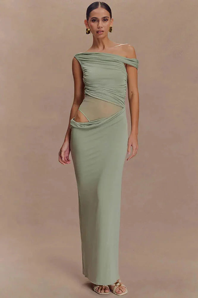 One Shoulder Backless Sleeveless Split Maxi Dress